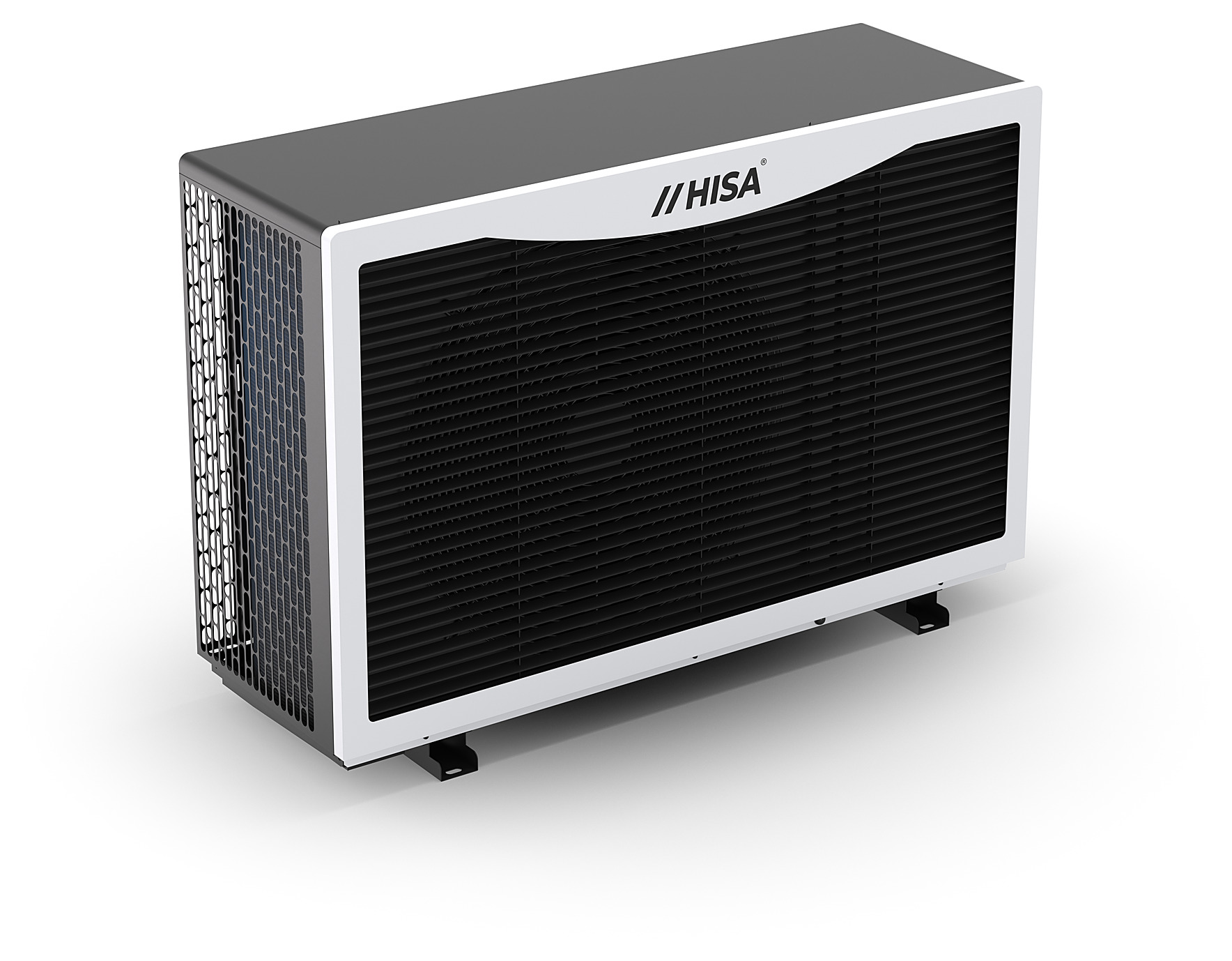 HISA R290 air source heat pump, three-quarter view