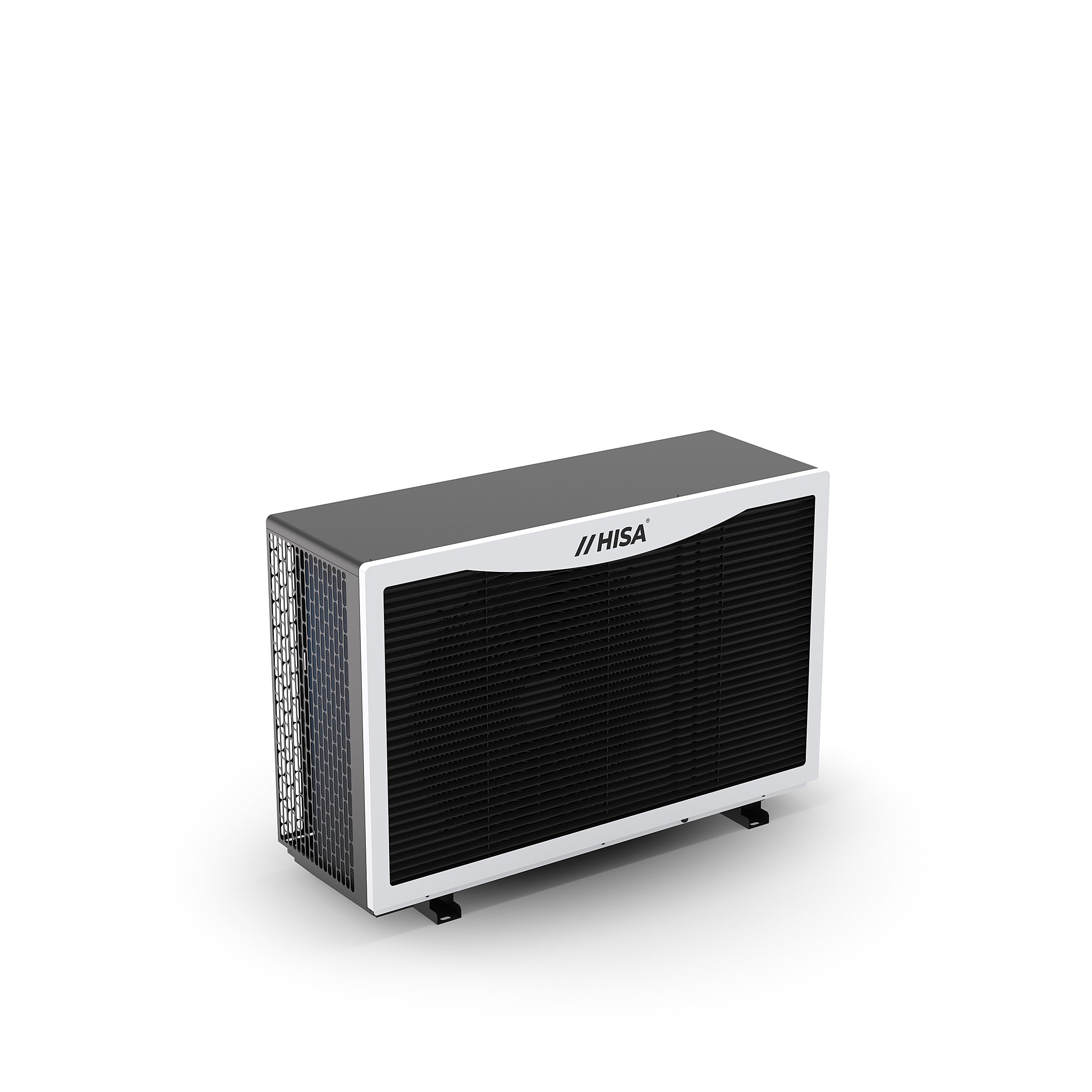 HISA R290 air source heat pump, three-quarter view
